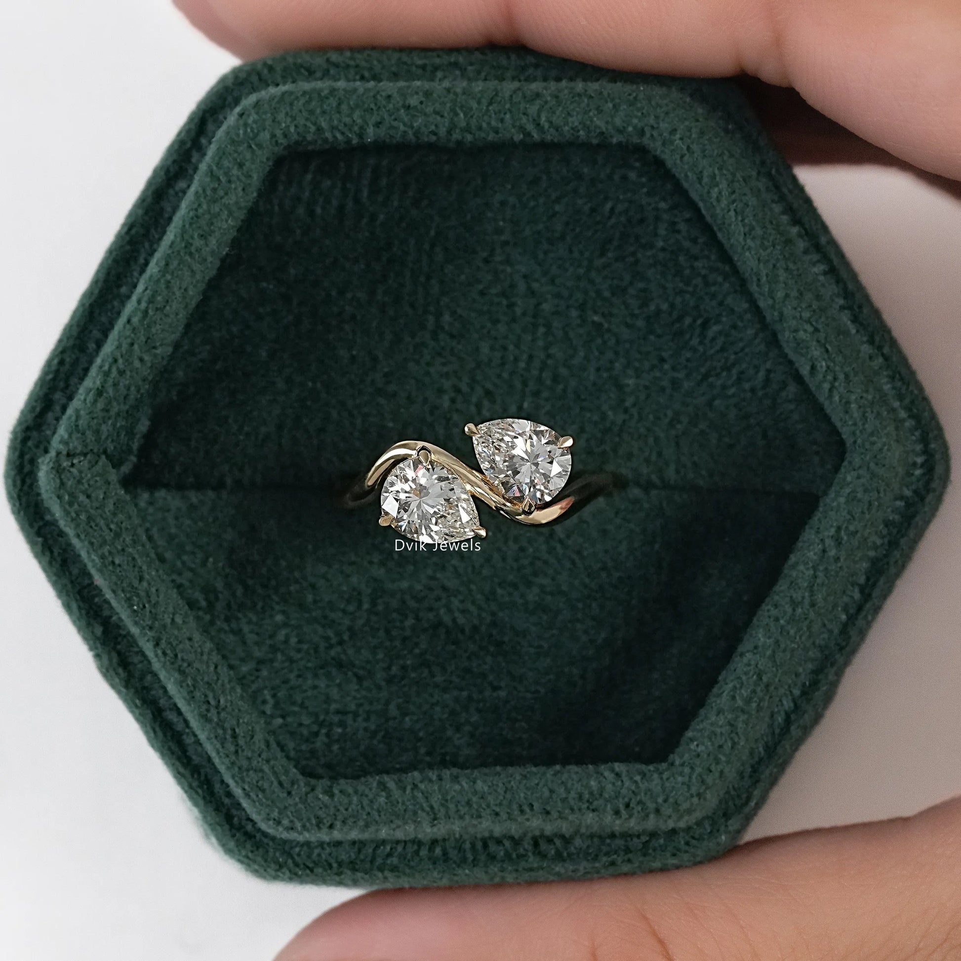 Twin Pear Cut Lab Diamond Curved Ring Ring