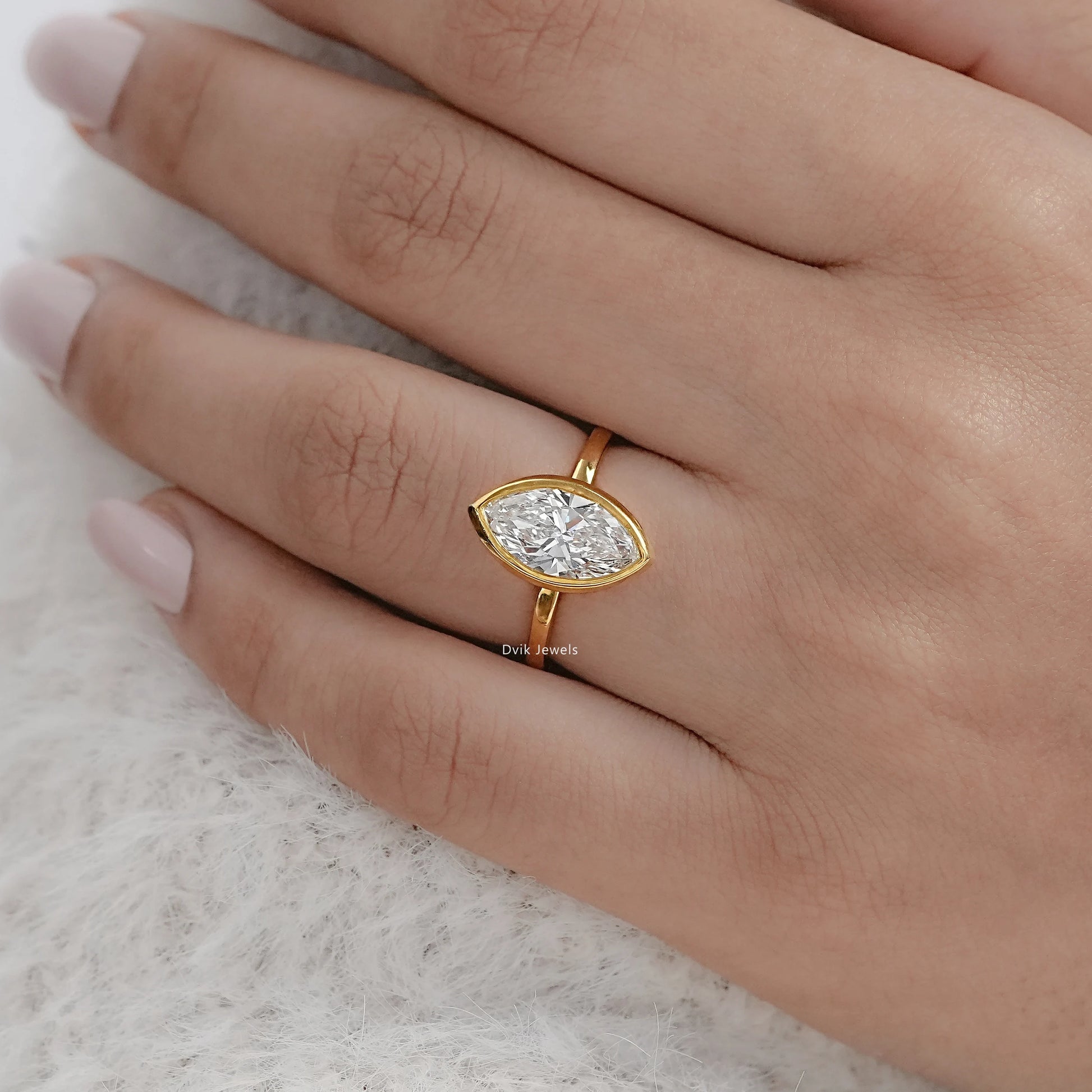 Bezel Set Marquise Lab Diamond Solitaire Ring Ring