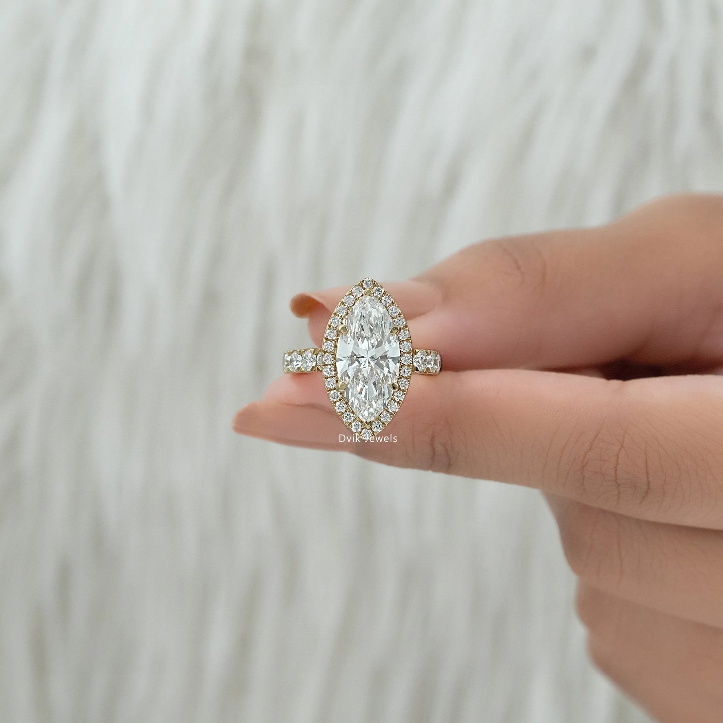 Marquise Cut Lab Diamond Halo Engagement Ring Ring