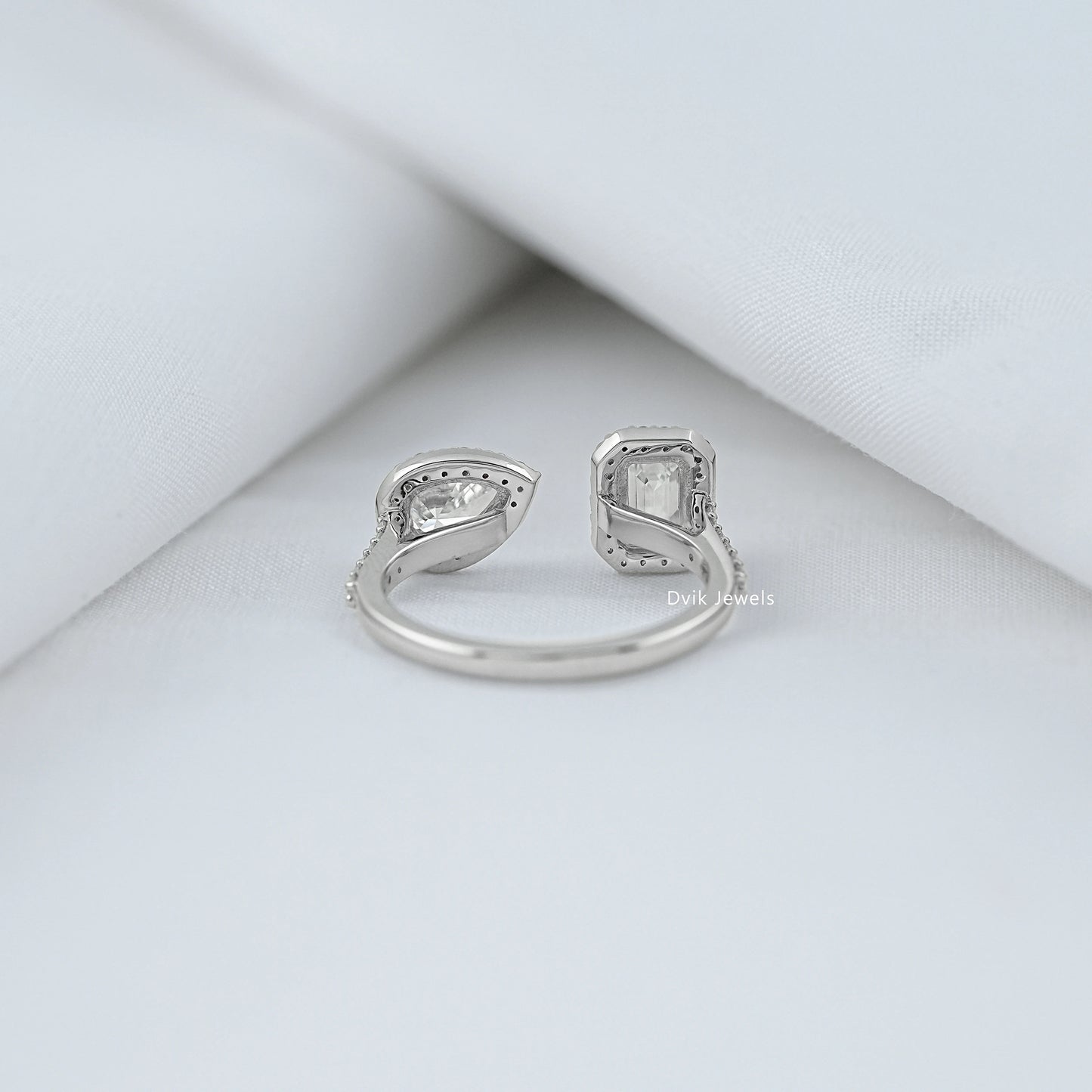 Emerald & Pear Halo Lab Diamond Two Stone Ring
