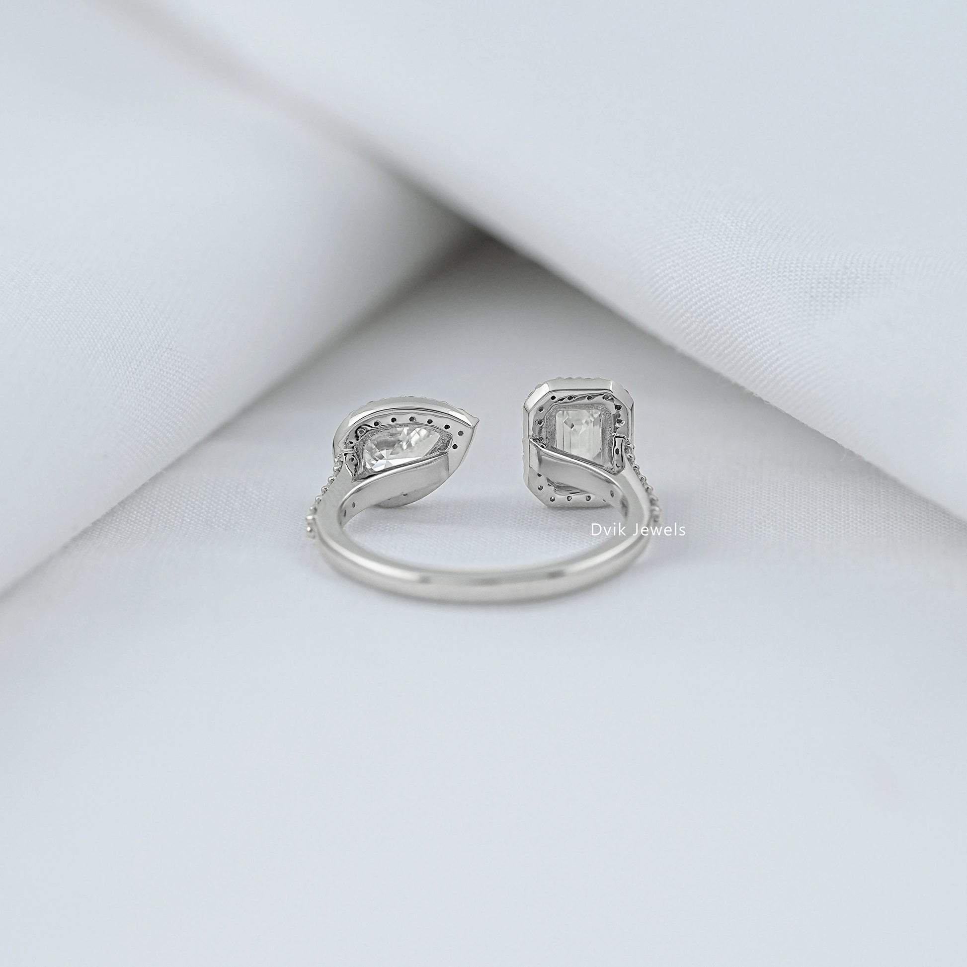Emerald & Pear Halo Lab Diamond Two Stone Ring