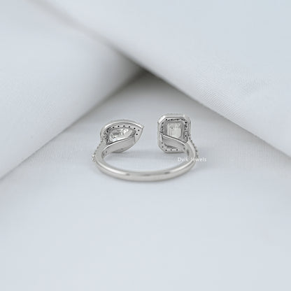 Emerald & Pear Halo Lab Diamond Two Stone Ring