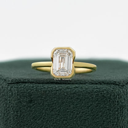 Bezel Set Emerald Cut Lab Diamond Engagement Ring Ring