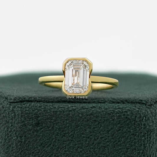 Bezel Set Emerald Cut Lab Diamond Engagement Ring Ring