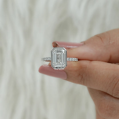 Bezel Set Emerald Cut Lab Diamond Solitaire Accent Ring
