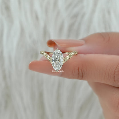 Old Mine Moval Lab Diamond Engraved Curve Solitaire Ring Ring