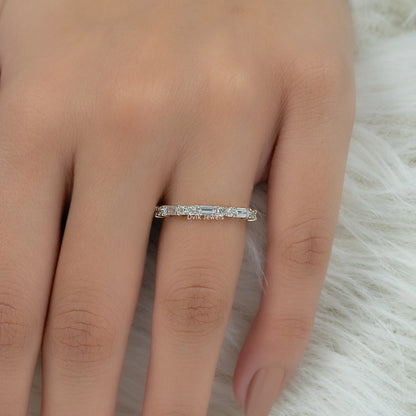 Baguette & Round Lab Diamond Half Eternity Wedding Band Ring