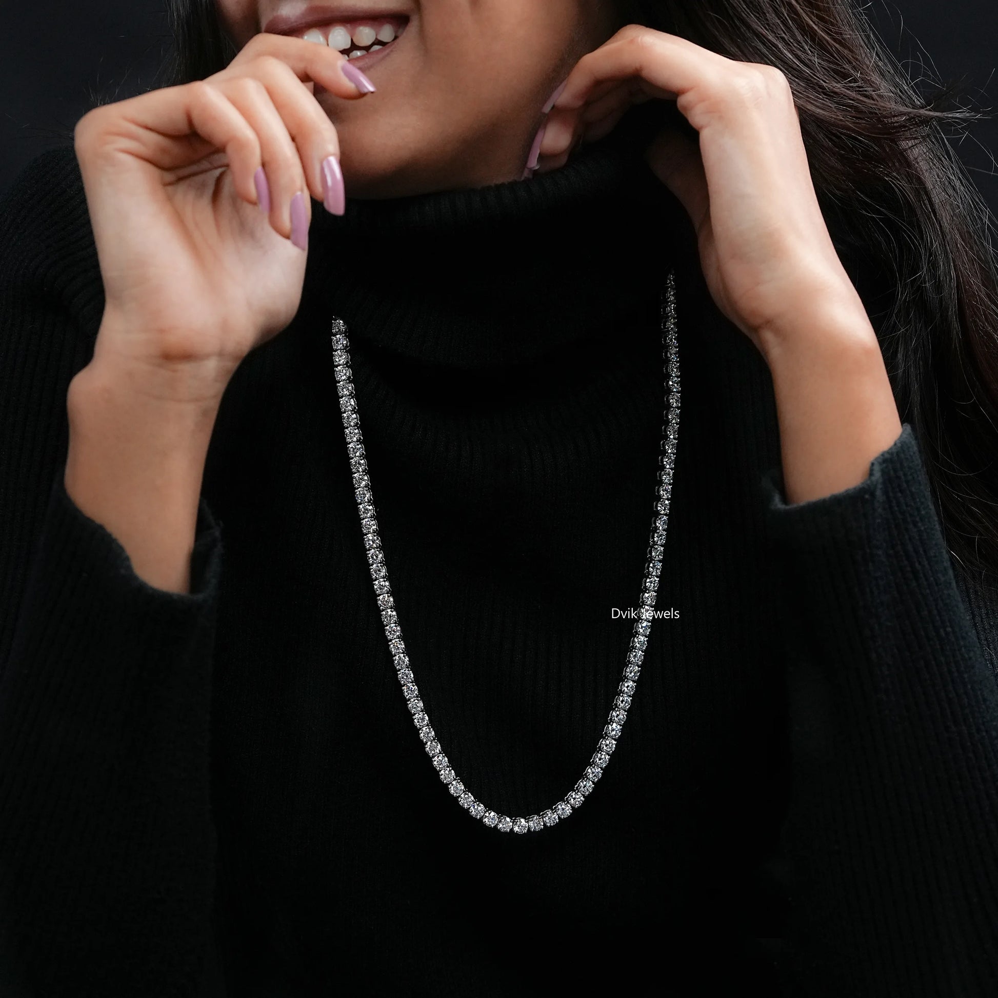 Round Cut Lab Grown Diamond Tennis Necklace Necklace