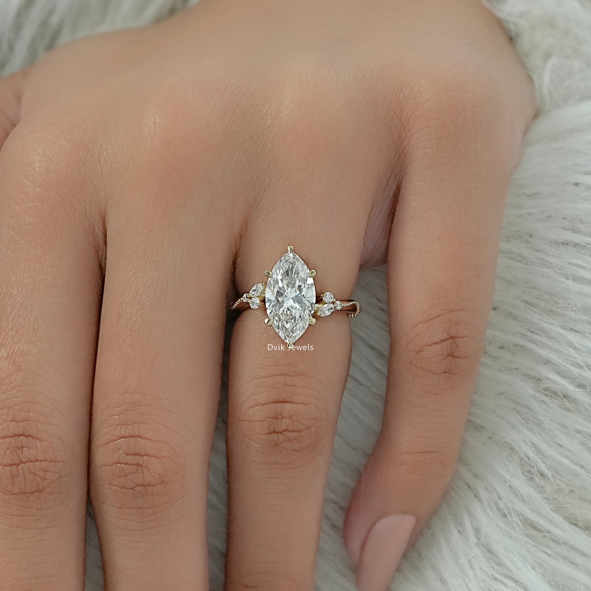 Marquise Cut Lab Diamond Leaf Cluster Engagement Ring Ring