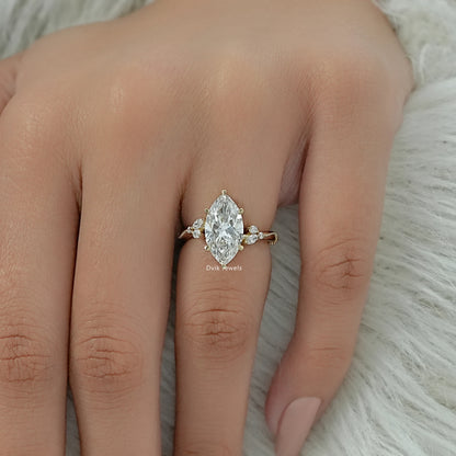 Marquise Cut Lab Diamond Leaf Cluster Engagement Ring Ring