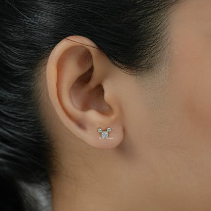 Round Diamond Bezel Set Mickey Mouse Dainty Stud