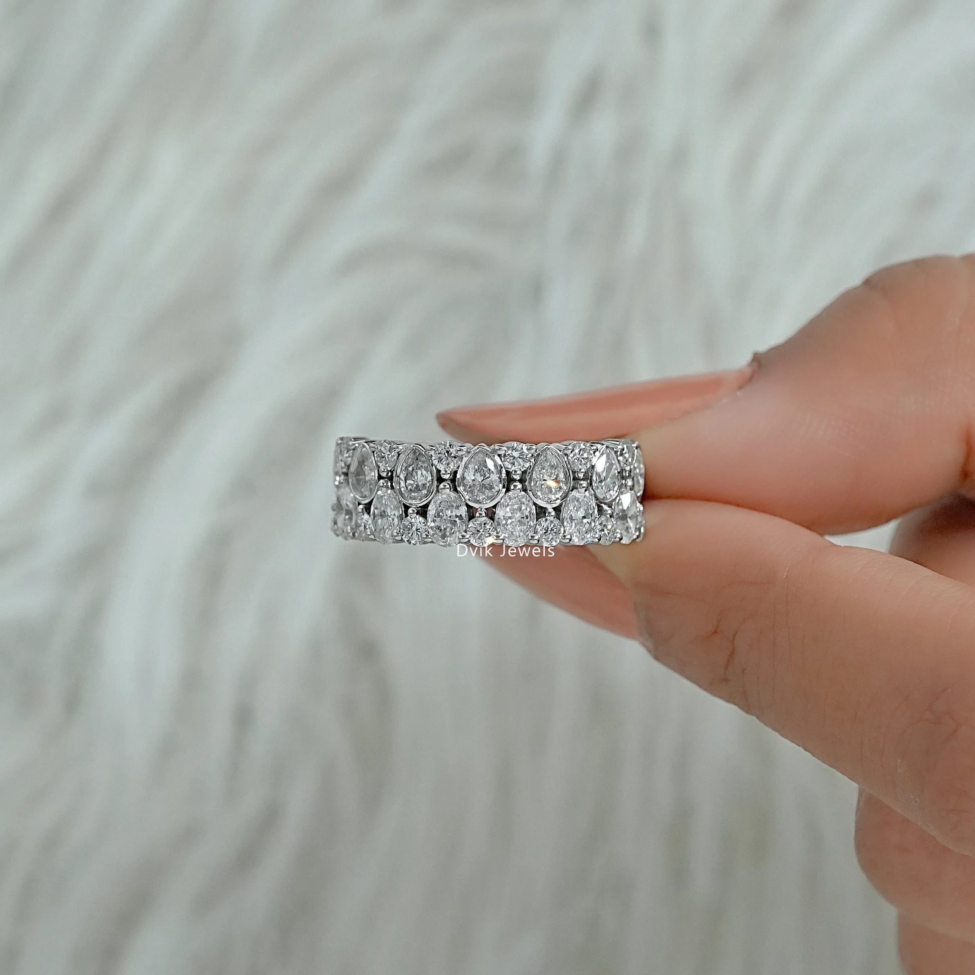 Mixed Cut Lab Diamond Wide Half Eternity Band Ring