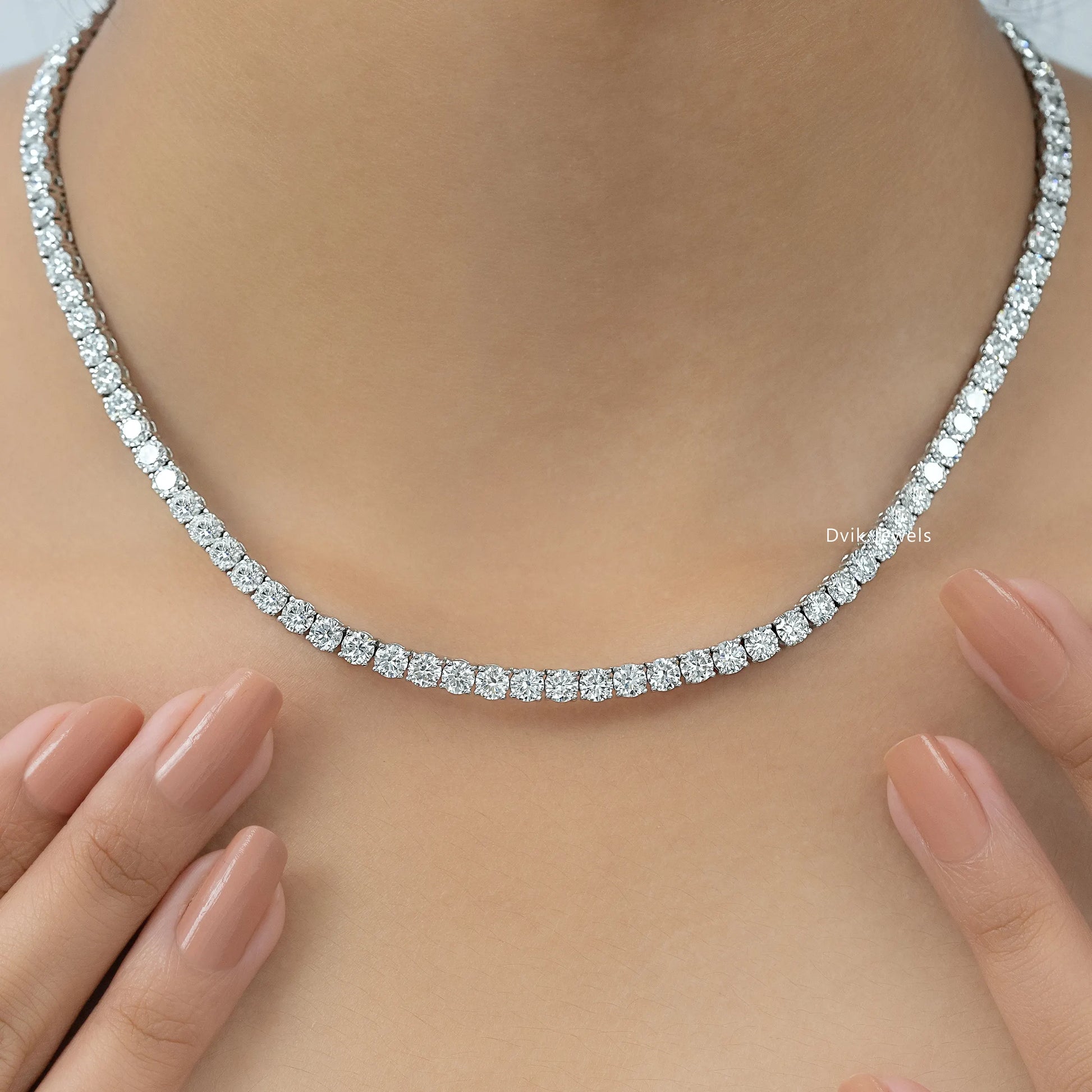 Round Cut Lab Grown Diamond Tennis Necklace Necklace