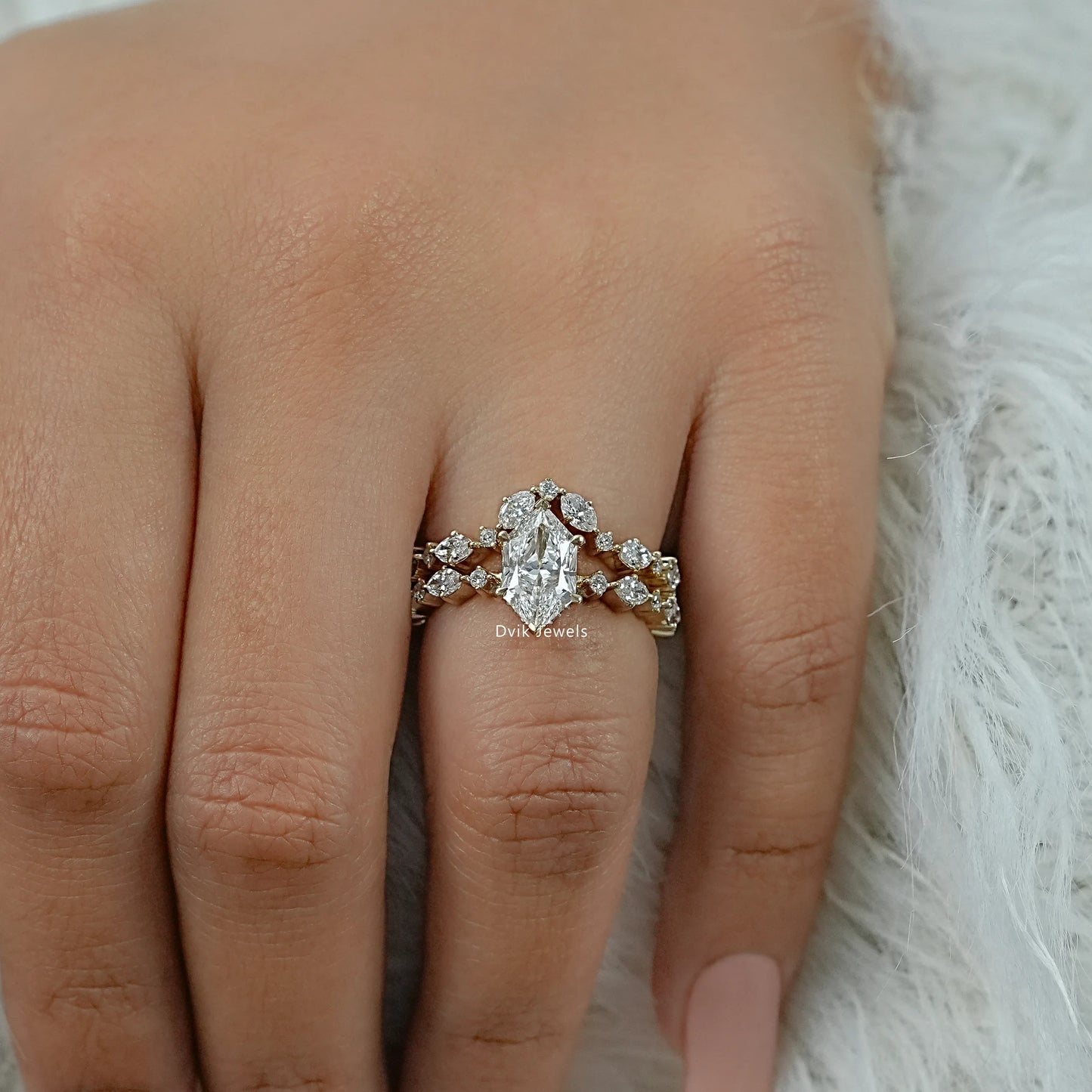 Dutch Marquise Cut Lab Diamond Cluster Bridal Set Ring Bridal Ring Set