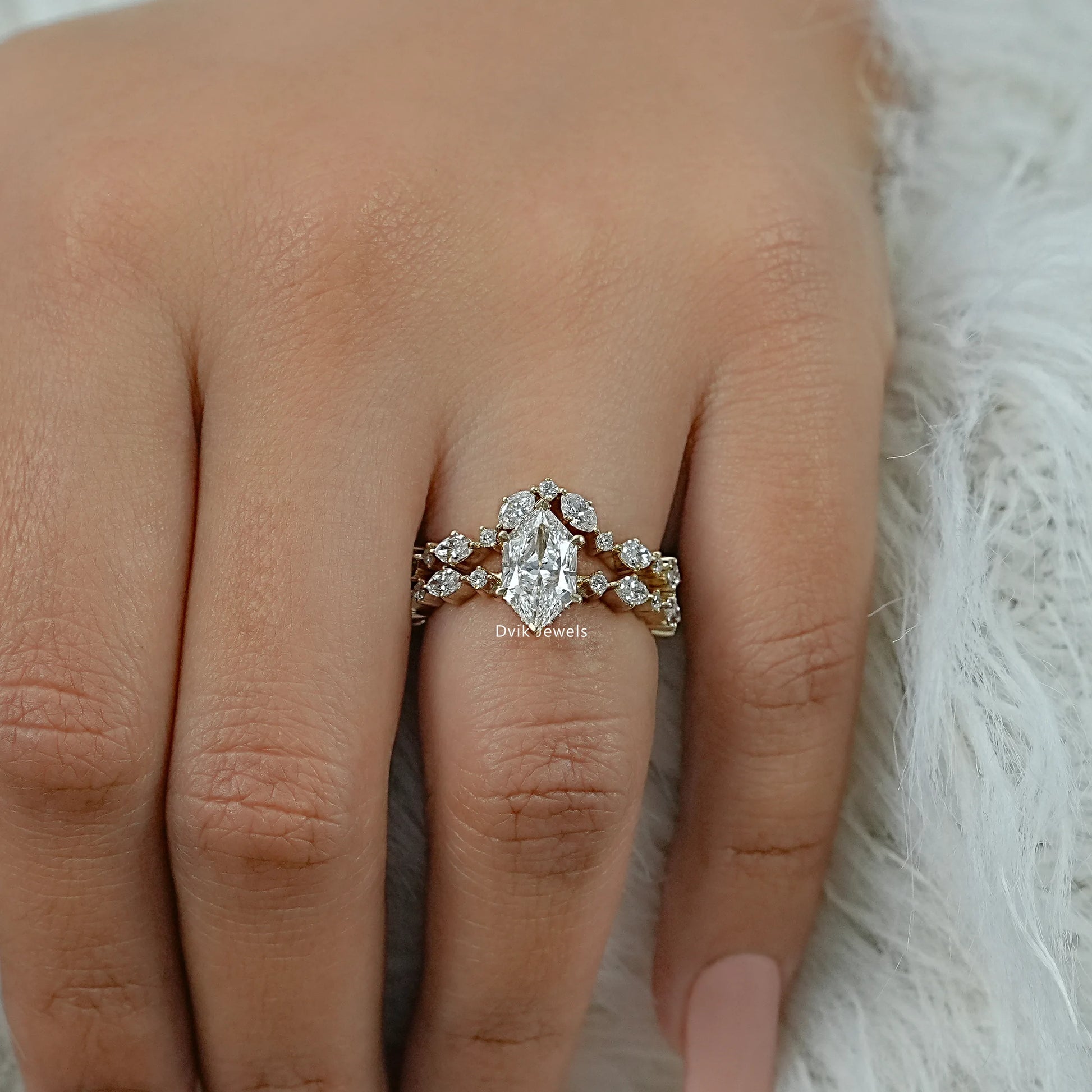 Dutch Marquise Cut Lab Diamond Cluster Bridal Set Ring Bridal Ring Set