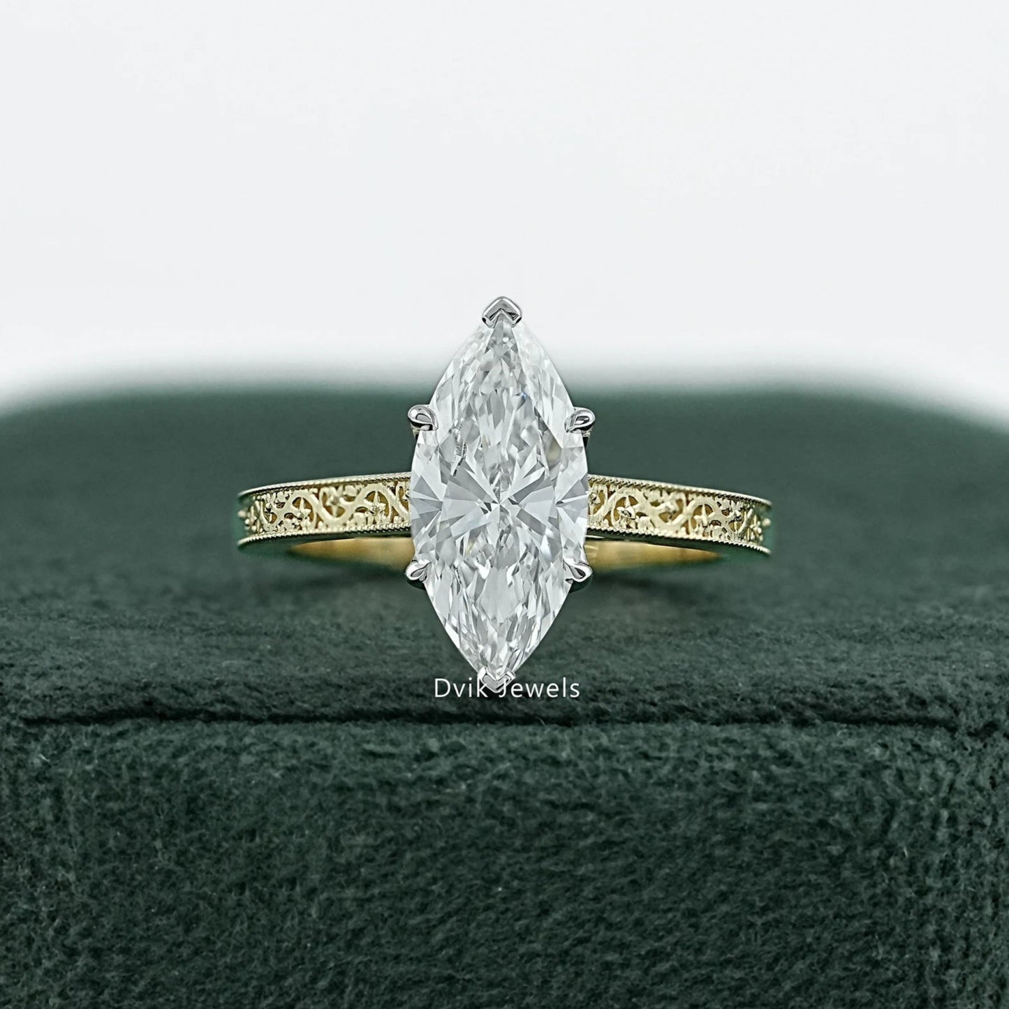 Marquise Cut Lab Diamond Vintage Filigree Engagement Ring Ring