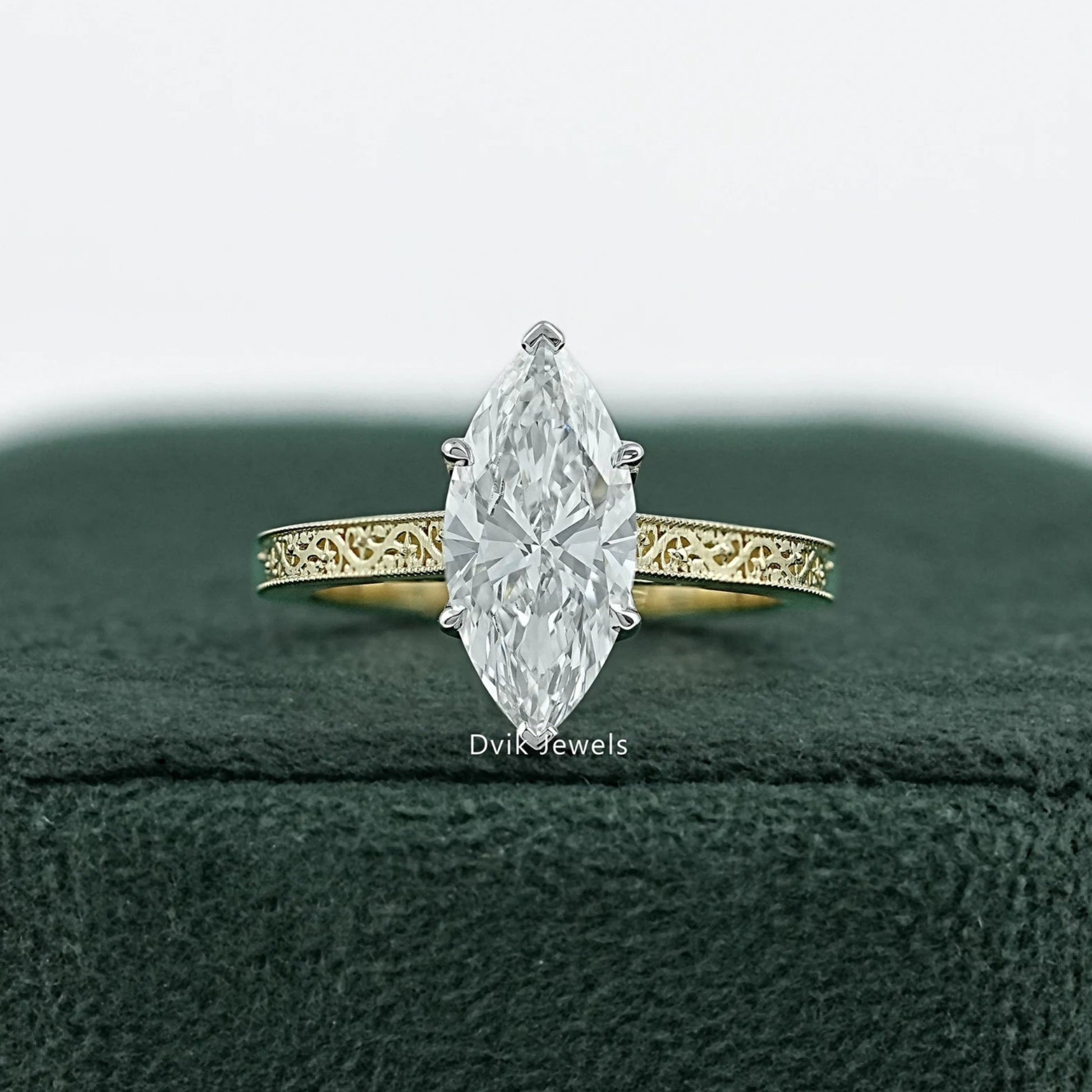 Marquise Cut Lab Diamond Vintage Filigree Engagement Ring Ring