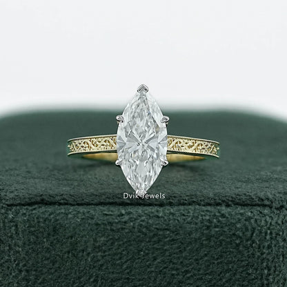 Marquise Cut Lab Diamond Vintage Filigree Engagement Ring Ring