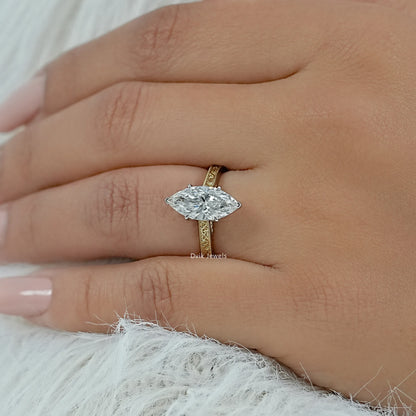 Marquise Cut Lab Diamond Vintage Filigree Engagement Ring Ring