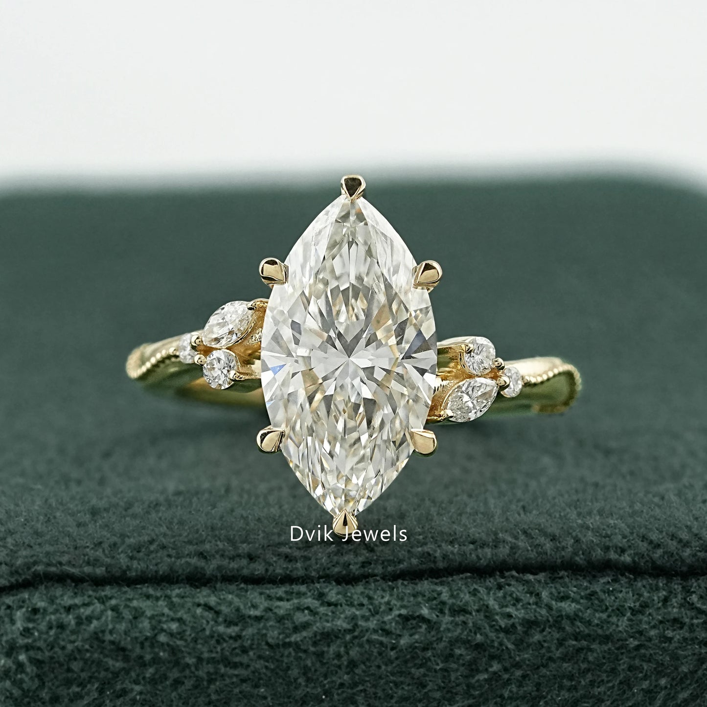 Marquise Cut Lab Diamond Leaf Cluster Engagement Ring Ring