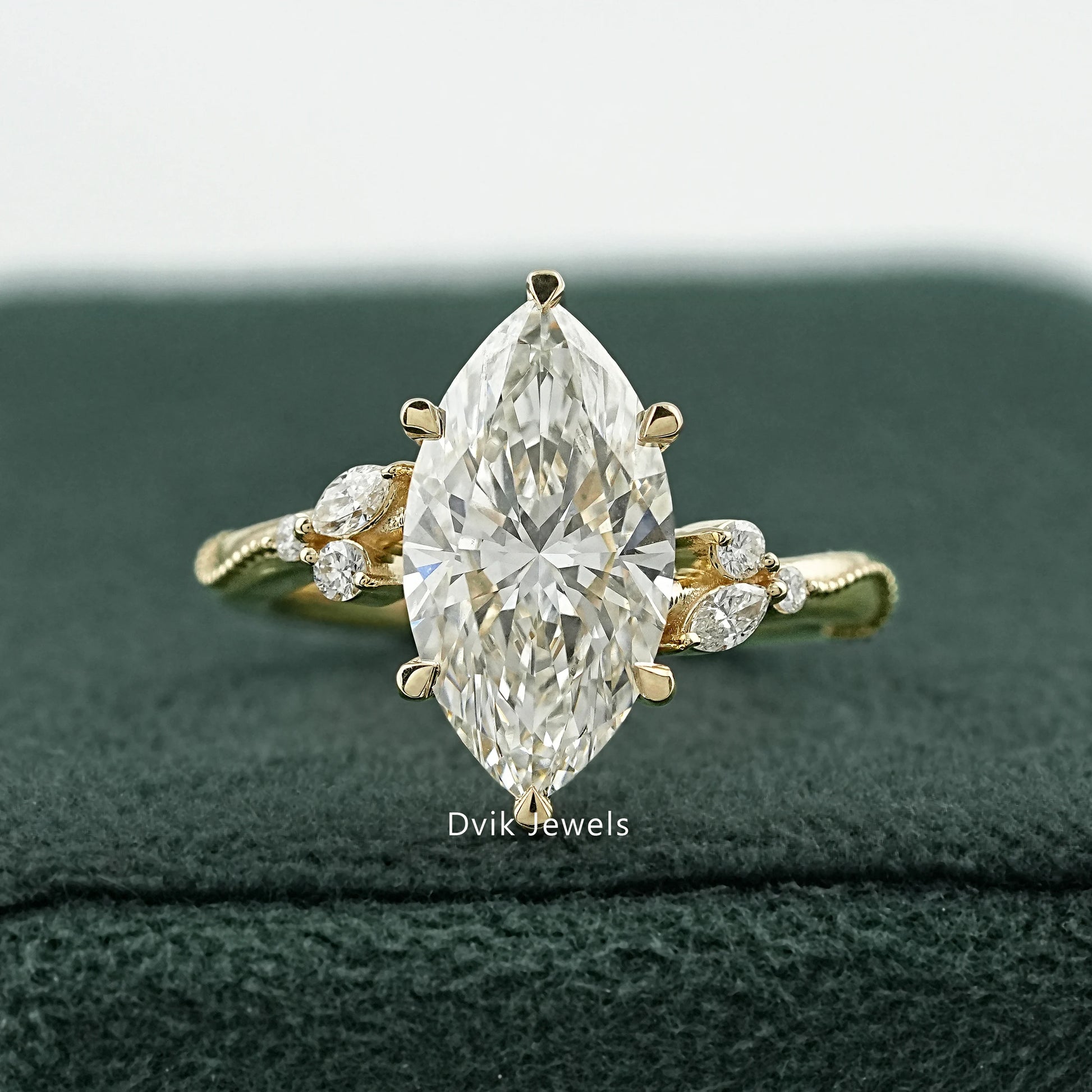 Marquise Cut Lab Diamond Leaf Cluster Engagement Ring Ring