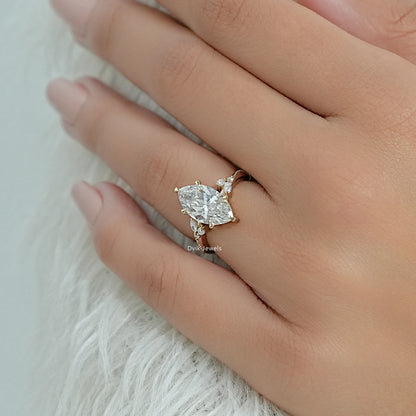 Marquise Cut Lab Diamond Leaf Cluster Engagement Ring Ring