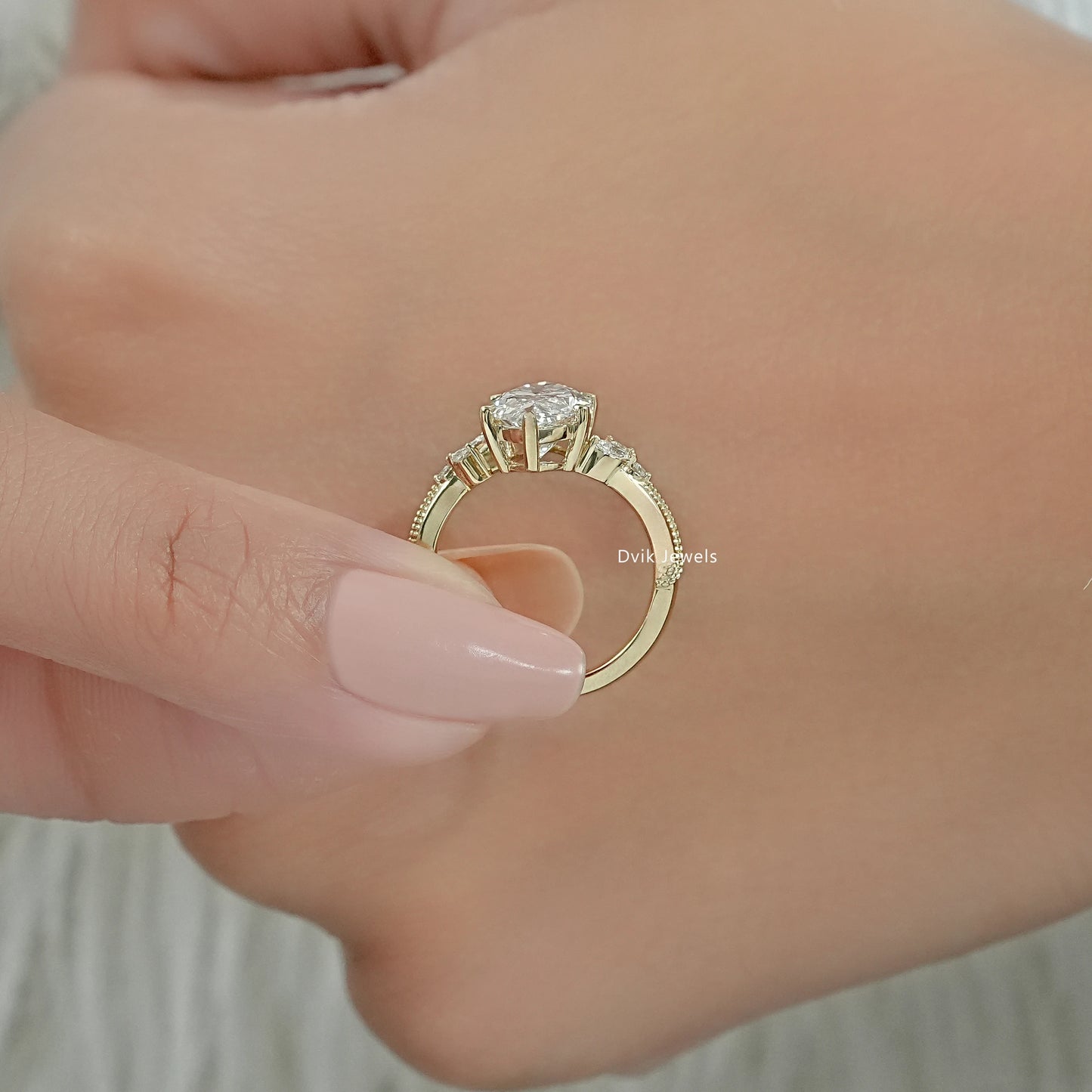 Marquise Cut Lab Diamond Leaf Cluster Engagement Ring Ring
