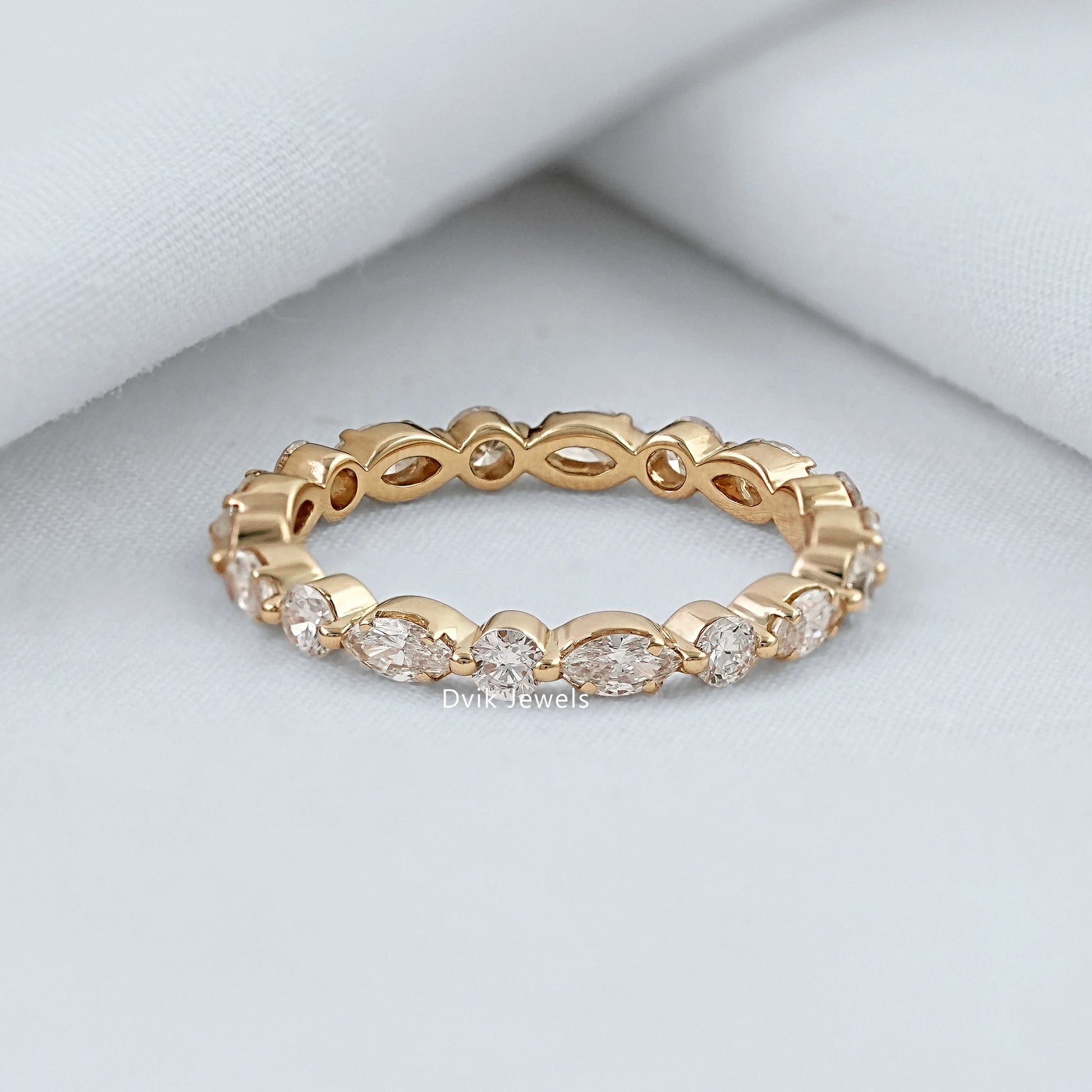 Marquise & Round Cut Lab Diamond Eternity Band Ring