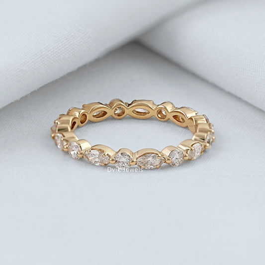 Marquise & Round Cut Lab Diamond Prong Set Eternity Band Ring