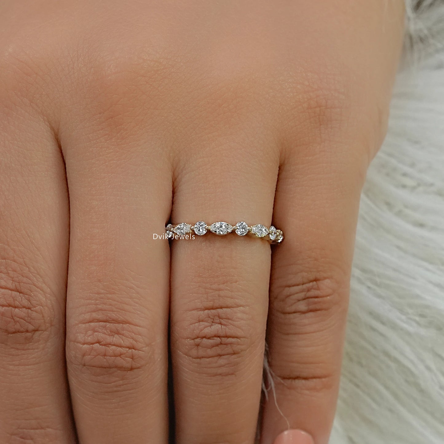 Marquise & Round Cut Lab Diamond Eternity Band Ring