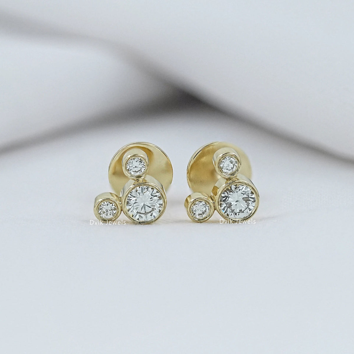 Round Diamond Bezel Set Mickey Mouse Dainty Stud