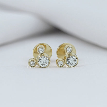 Round Diamond Bezel Set Mickey Mouse Dainty Stud