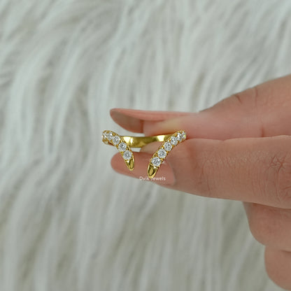 Curved Open Cuff Round Cut Lab Diamond Bypass Ring Ring