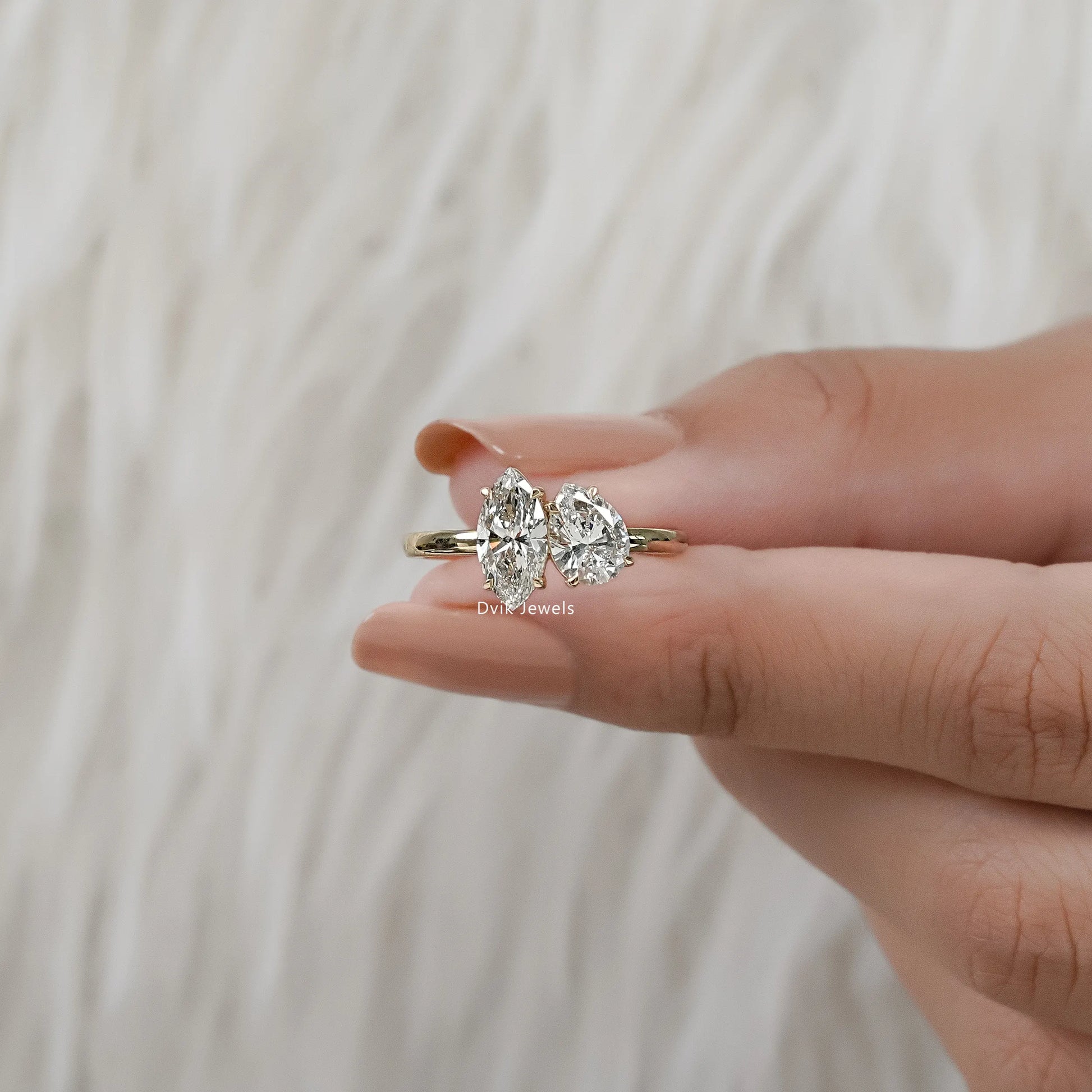 Marquise & Pear Cut Lab Diamond Two Stone Toi et Moi Ring Ring