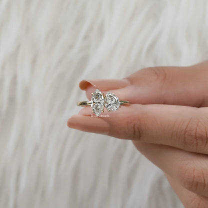Marquise & Pear Cut Lab Diamond Two Stone Toi et Moi Ring Ring