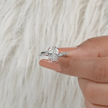 Oval Cut Lab Diamond Ring with Marquise Accents