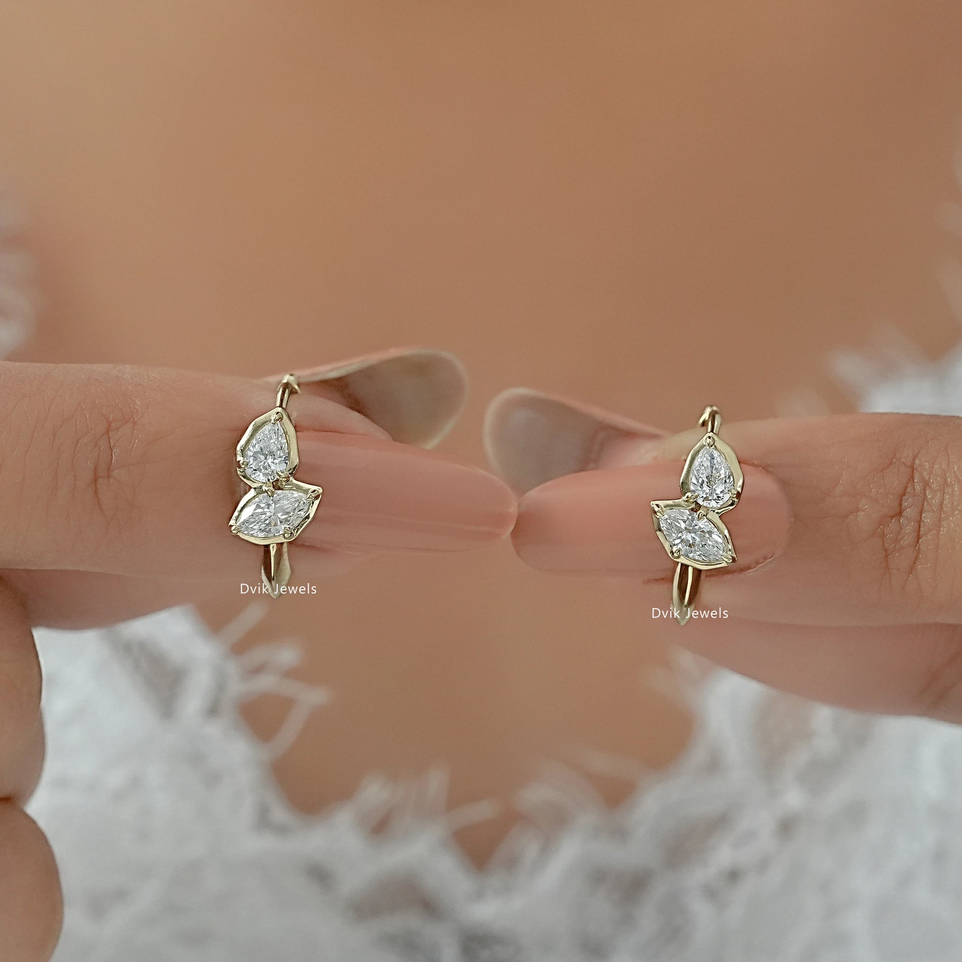 Pear & Marquise Cut Lab Diamond Hoop Earrings Earrings