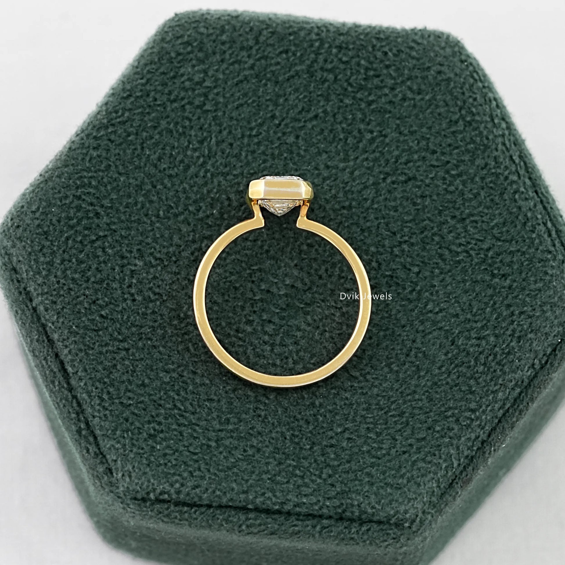 Bezel Set Emerald Cut Lab Diamond Engagement Ring Ring