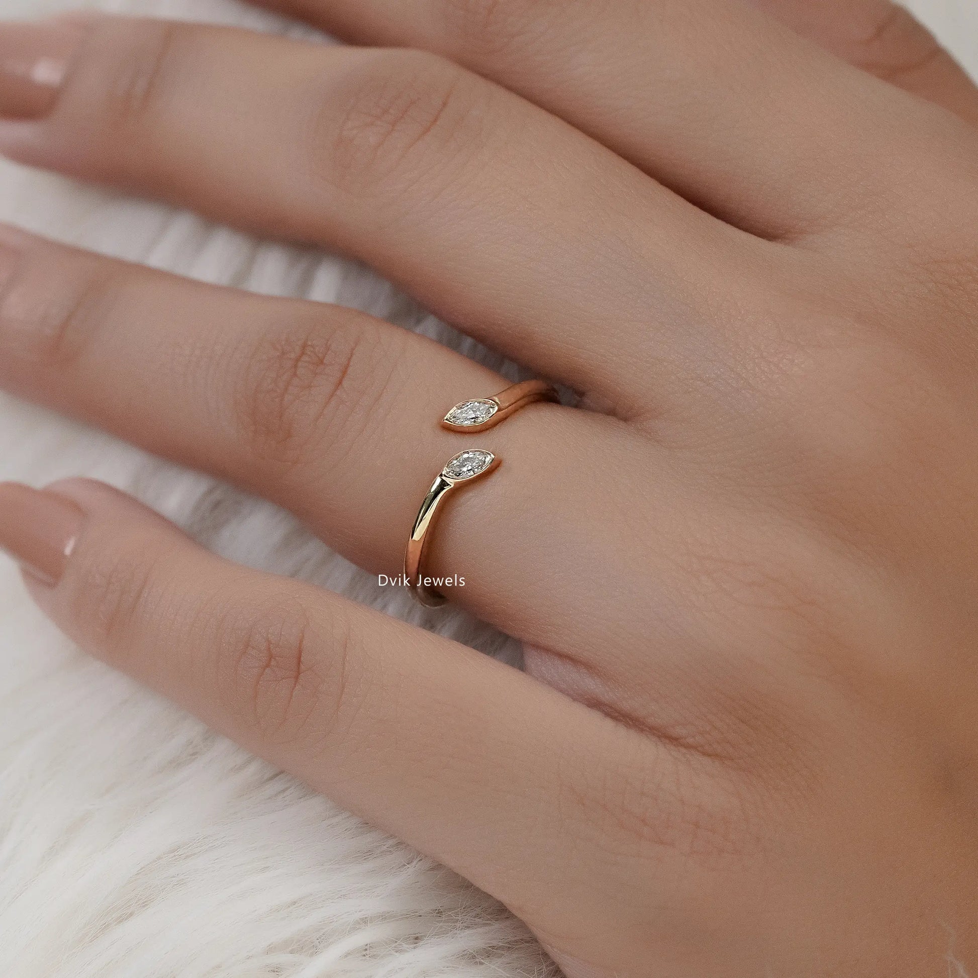 Dainty Marquise Cut Lab Diamond Open Bypass Ring Ring
