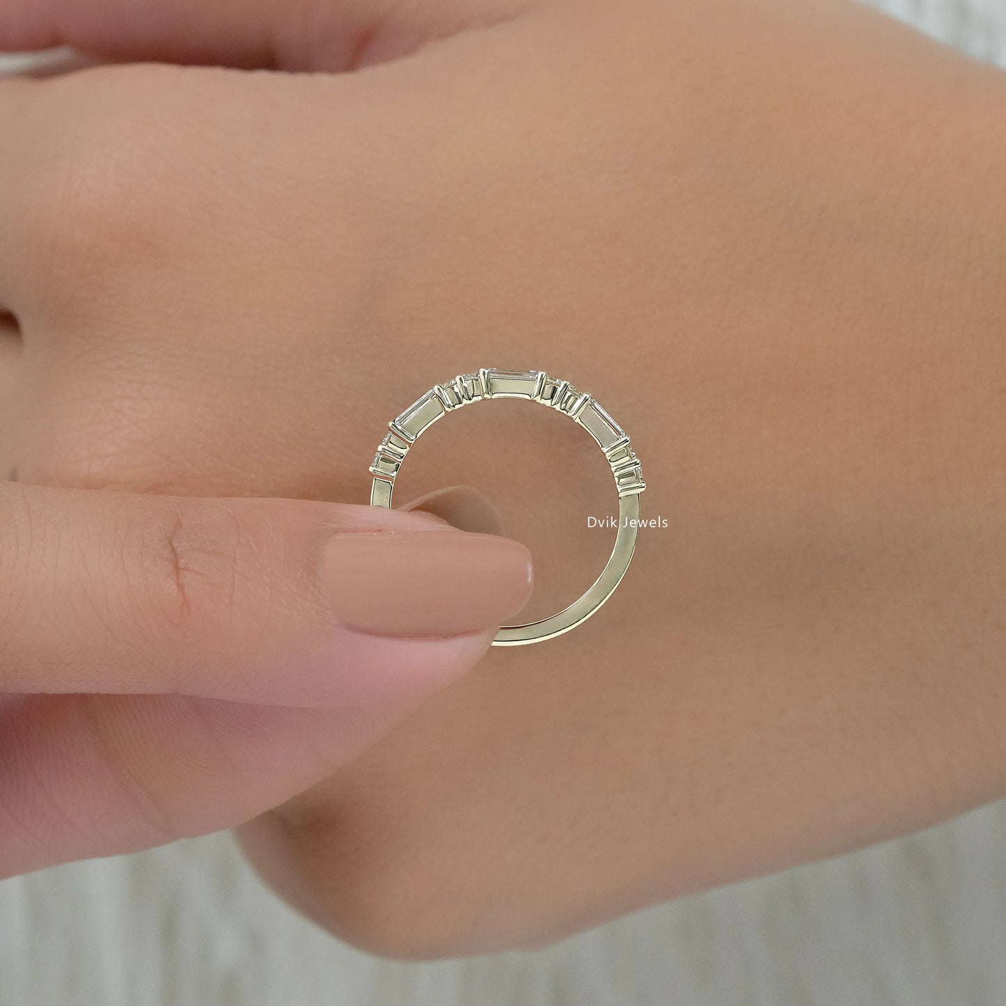 Baguette & Round Lab Diamond Half Eternity Wedding Band Ring