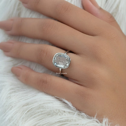 Old Mine Cushion Cut Lab Diamond Bezel Set Engagement Ring Ring
