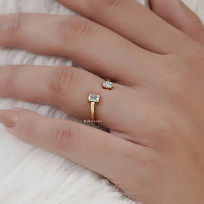 Oval & Emerald Cut Lab Diamond Open Toi et Moi Ring Ring