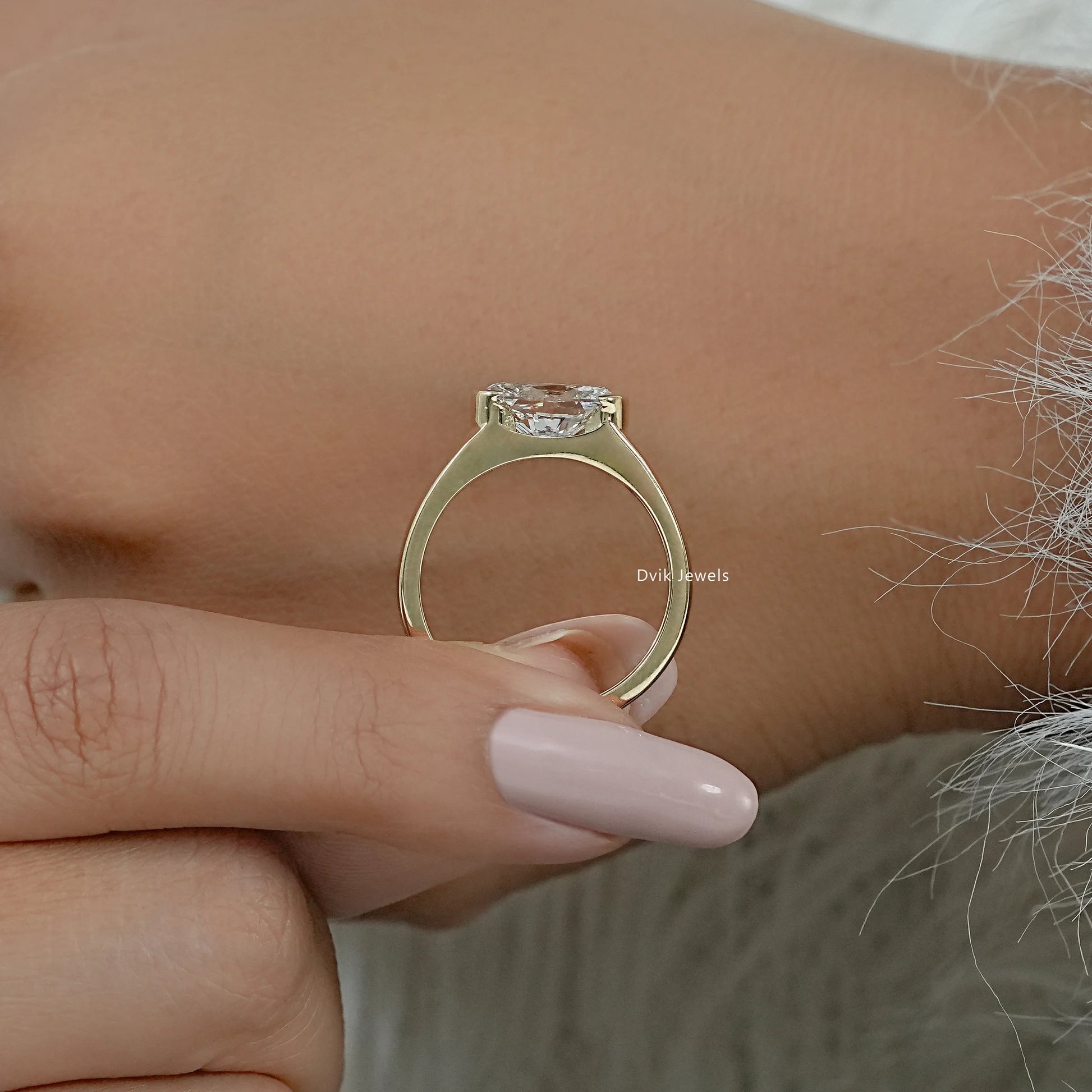 Half Bezel Set Oval Solitaire Ring Band