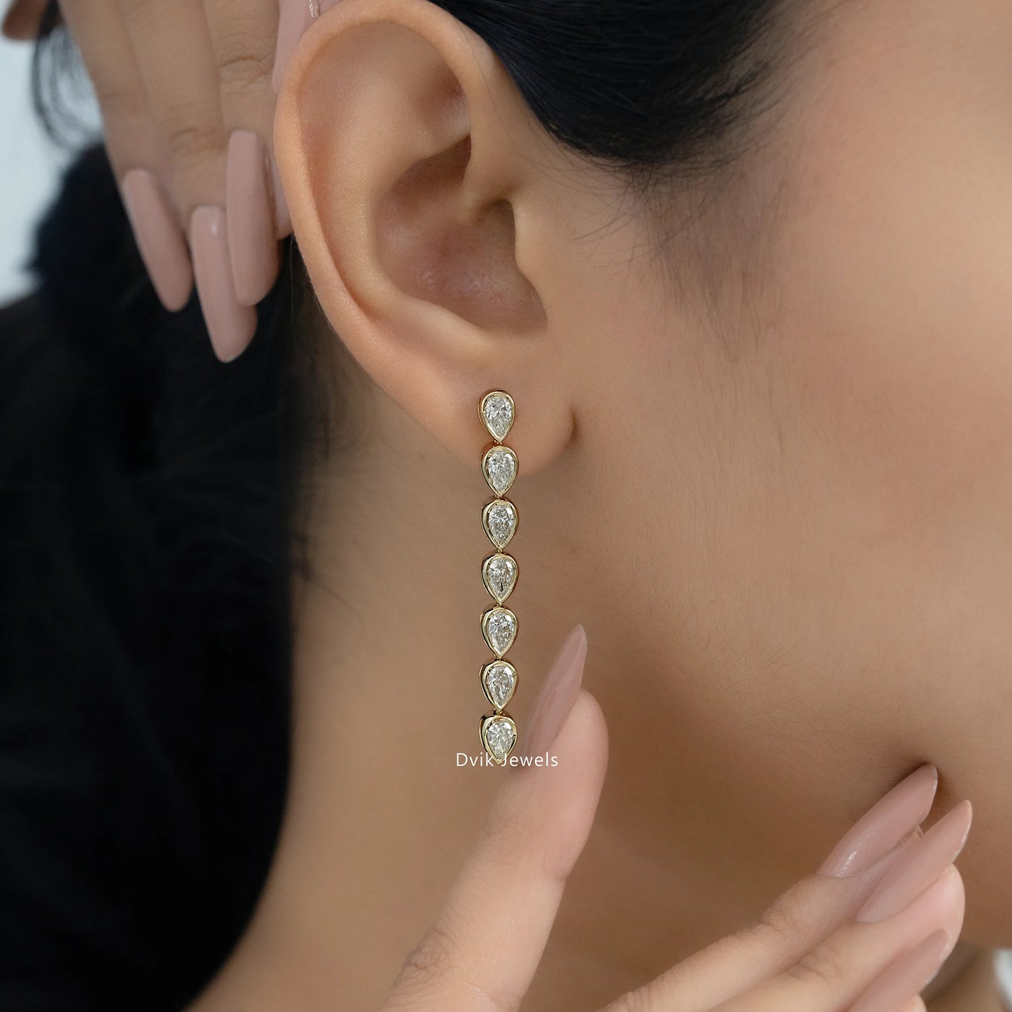 Pear Cut Lab Diamond Bezel Set Drop Earrings Earrings
