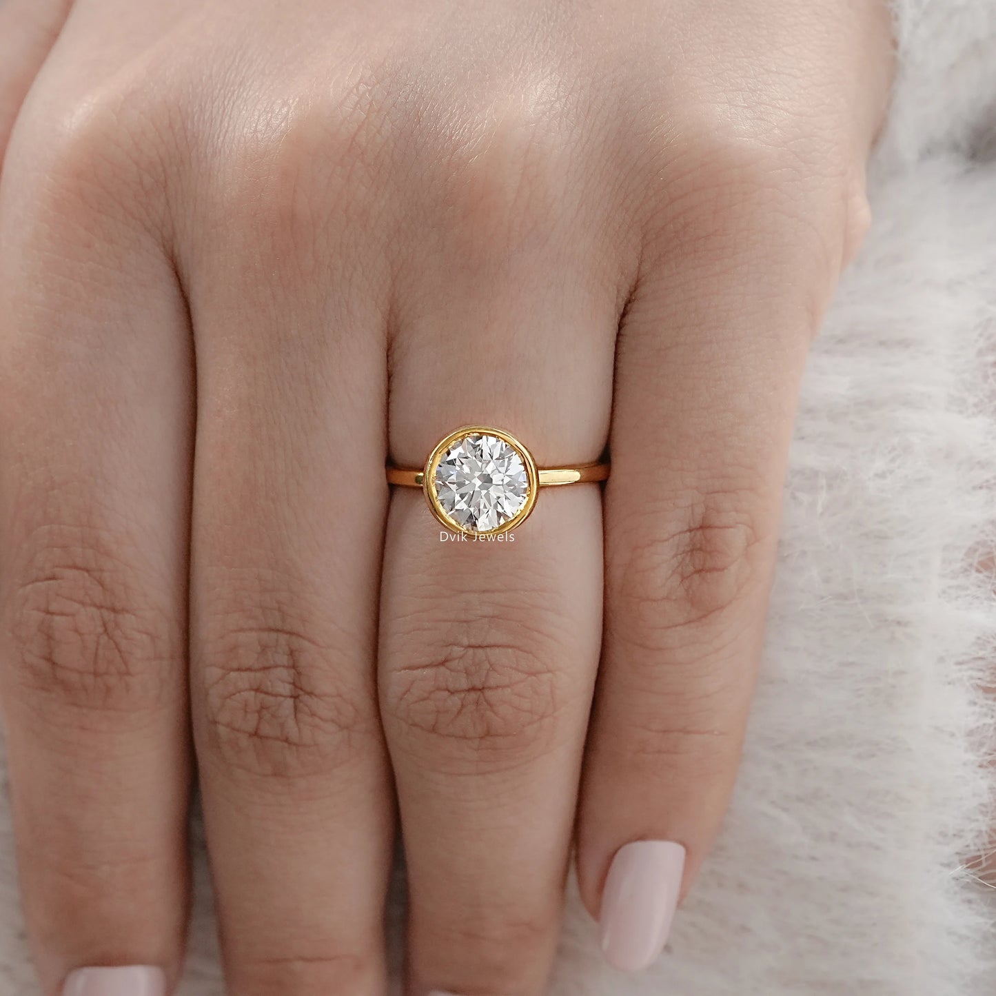 Round Lab Diamond Bezel Set Engagement Ring Ring