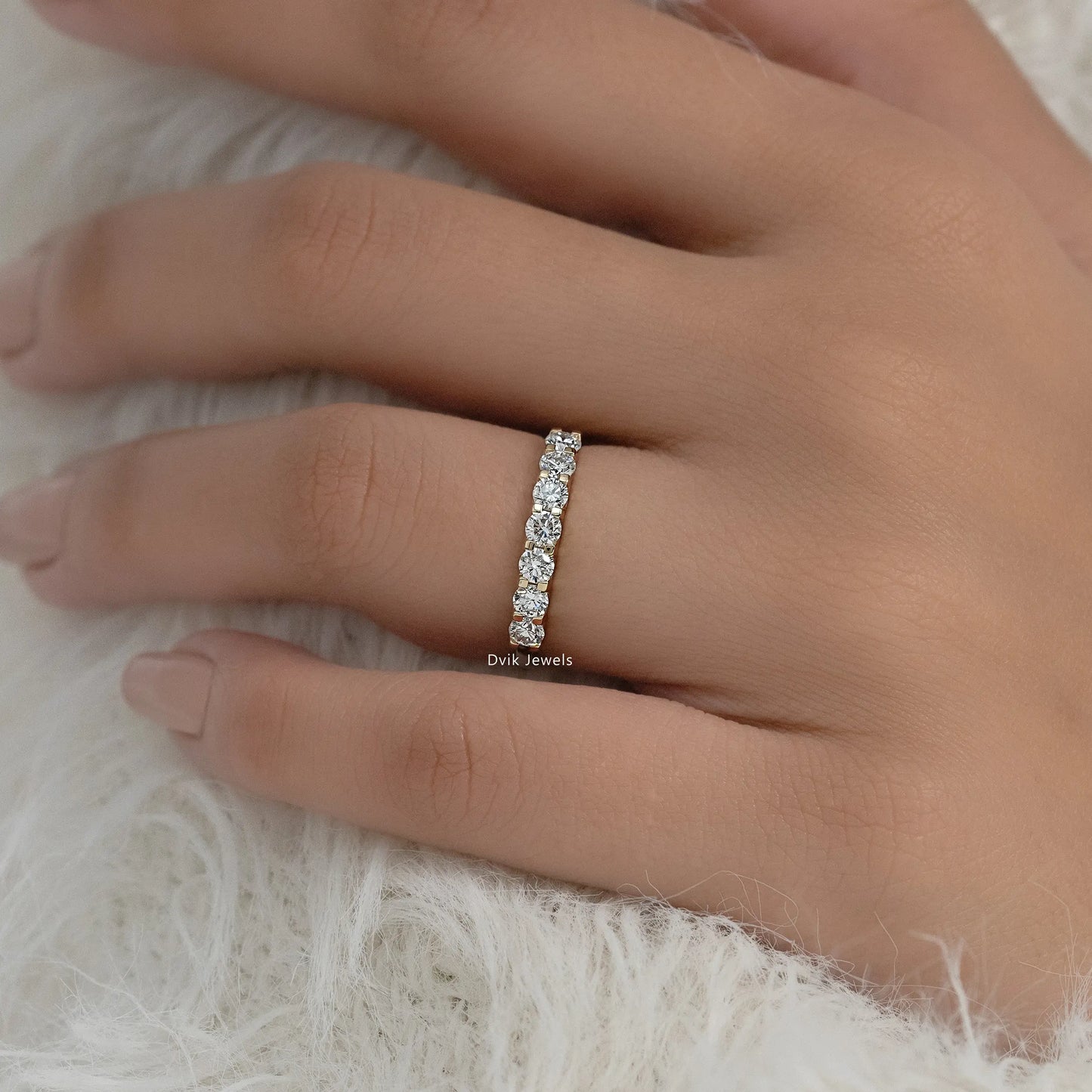 Round Cut Lab Diamond 7 Stone Half Eternity Ring Ring