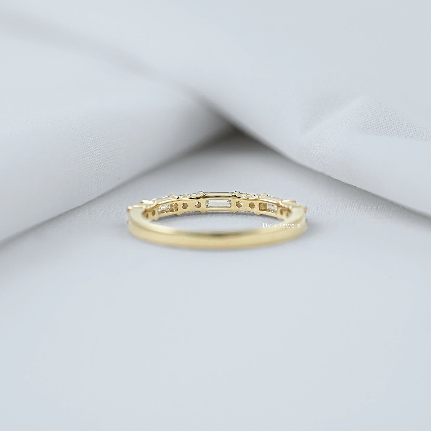 Baguette & Round Lab Diamond Half Eternity Wedding Band Ring