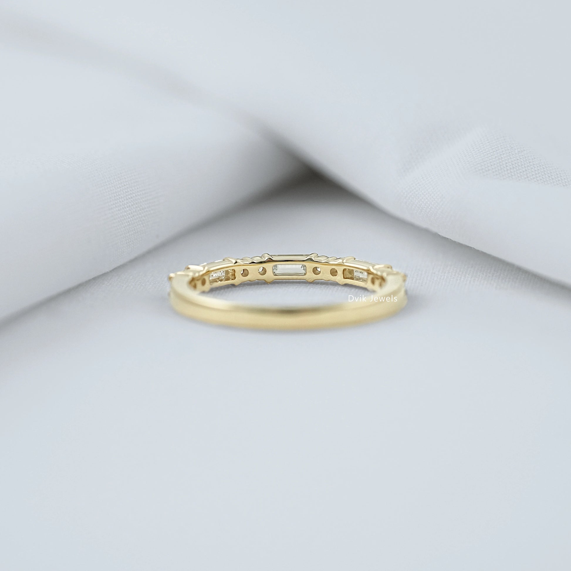 Baguette & Round Lab Diamond Half Eternity Wedding Band Ring