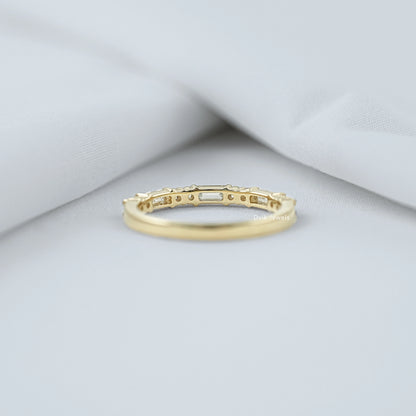 Baguette & Round Lab Diamond Half Eternity Wedding Band Ring