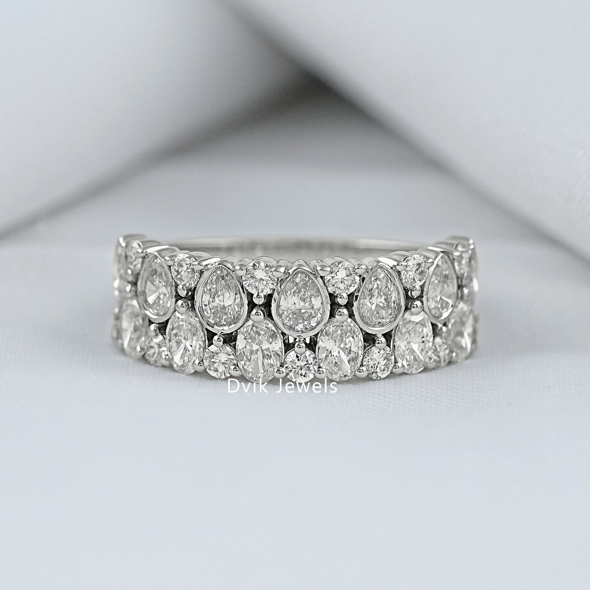 Mixed Cut Lab Diamond Wide Half Eternity Band Ring